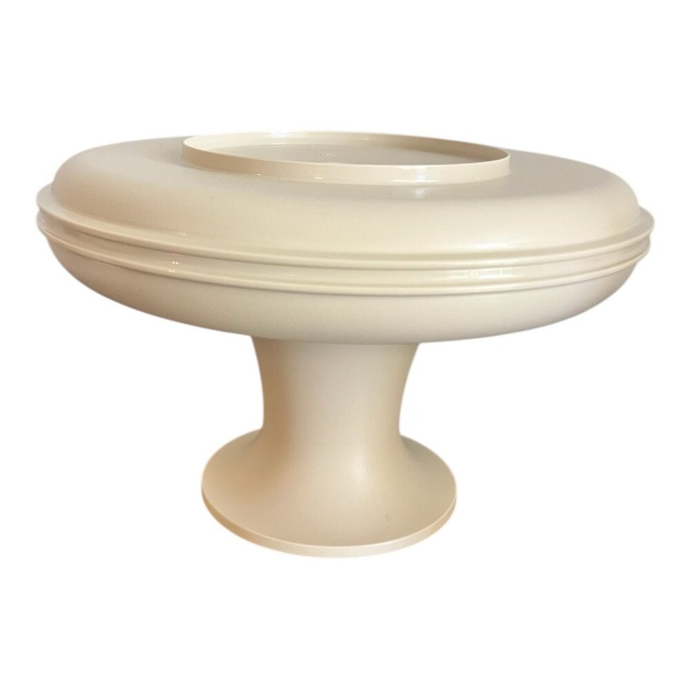 Vtg Tupperware 1531 Almond 3-Piece Pedestal Cake Stand & Chip Dip Set 7" T 10" W